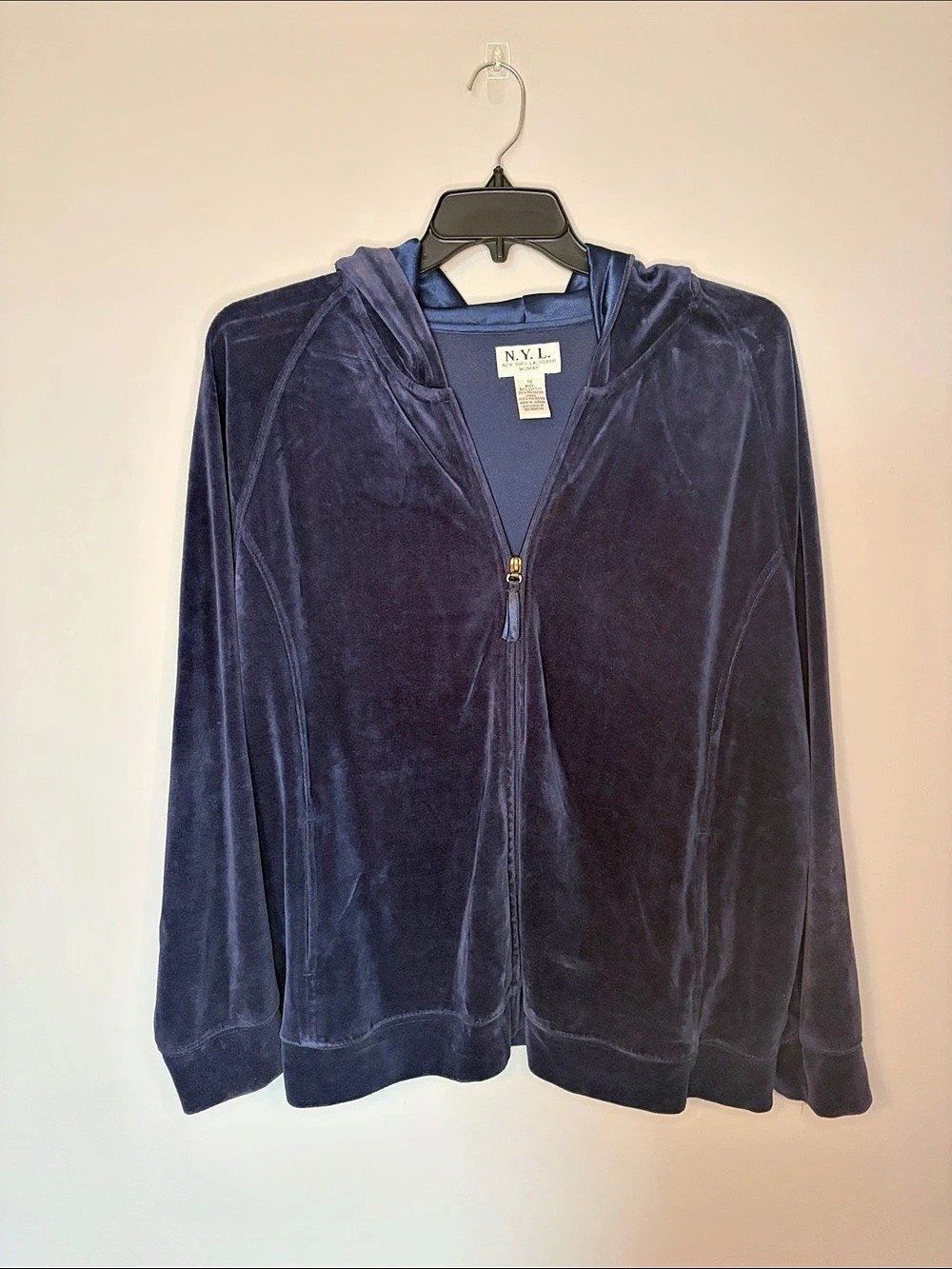 N.Y.L. New York Laundry Velour Hooded Jacket in Blue Size 1X